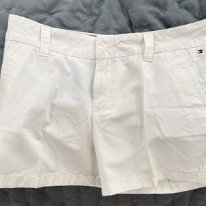 Tommy Hilfiger White Cotton Chino Shorts with Flag Detail